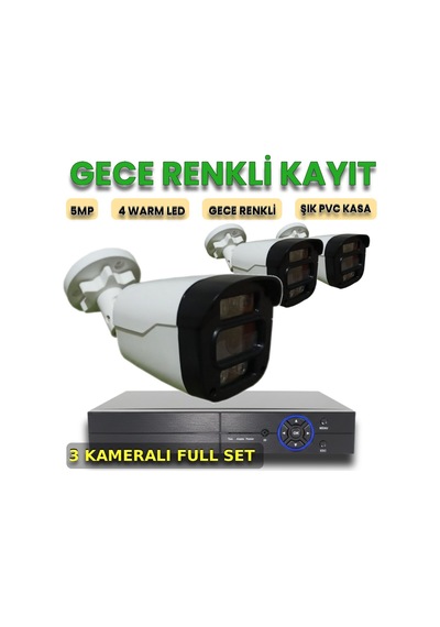 3 Kameralı 5mp Akıllı Takipli Renkli Gece Görüş Kamera Sistemi