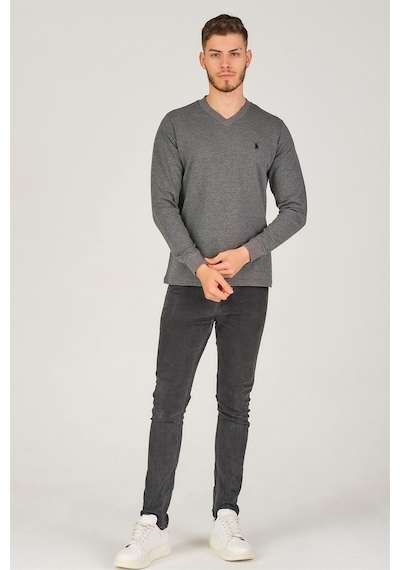 V4002 Dewberry V Yaka Erkek Sweatshırt-antrasit Antrasit