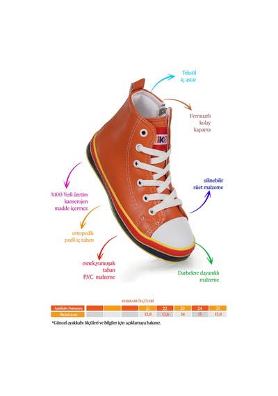 Kiko Kids Pant Günlük Bağcıklı Fermuarlı Erkek Bebek Spor Ayakkabı Turuncu Turuncu