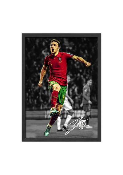 Diogo Jota Siyah Ahşap Çerçeveli Poster, Dekoratif Futbol Liverpool Duvar Tablosu