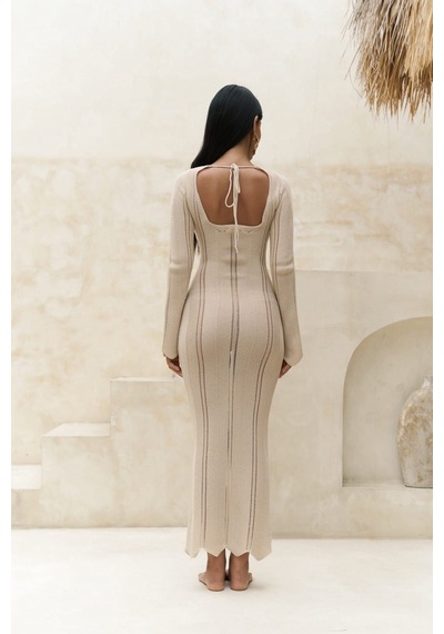 Mai Collection Mai Studios Co. Paulina Dantel Örgülü Bej Triko Elbise Bej