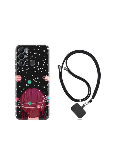 Tecno Pova Neo Kılıf İpli Boyun Askılı Desenli Silikon Space Woman 1311
