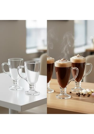 3 Lü Cam Kupa Seti 250 Ml Ayaklı Şeffaf Kahve Ve Tatlı Bardağı Latte, Cappuccino, Sıcak Çikolata İçin Aeropress