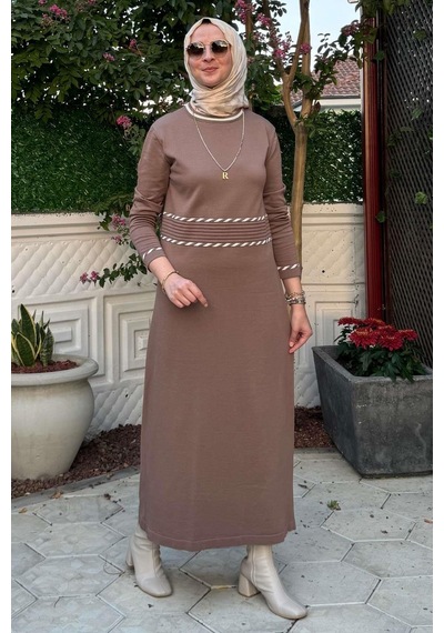 Rabia Şamlı Samanyolu Kahve Triko Elbise Normal