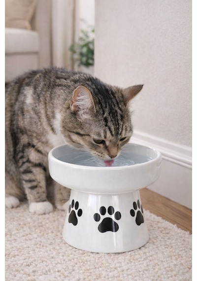 Nitrudesign Ayaklı Seramik Kedi Köpek Mama Ve Su Kabı 400 Ml