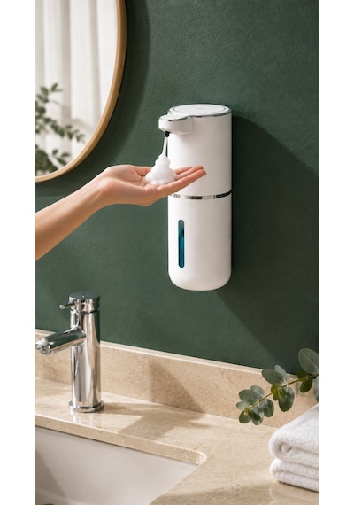 Vayomy Otomatik Köpük Sıvı Sabunluk Sensörlü Köpük Sabun Makinesi 380 Ml Usb Type-c Şarjlı Foamsmart Beyaz