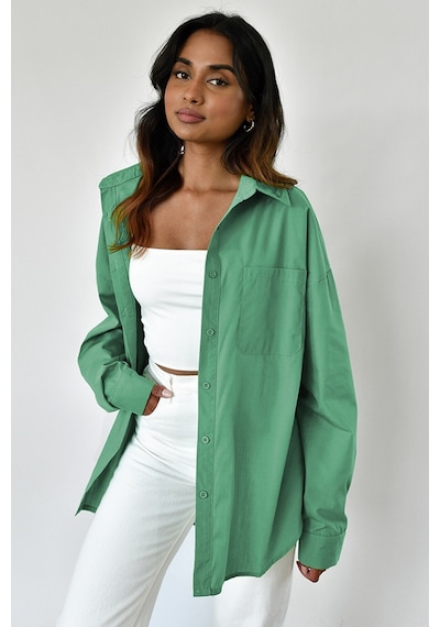 Madmext Çağla Yeşili Oversize Basic Cepli Poplin Gömlek Mg1530 Çağla Yeşili