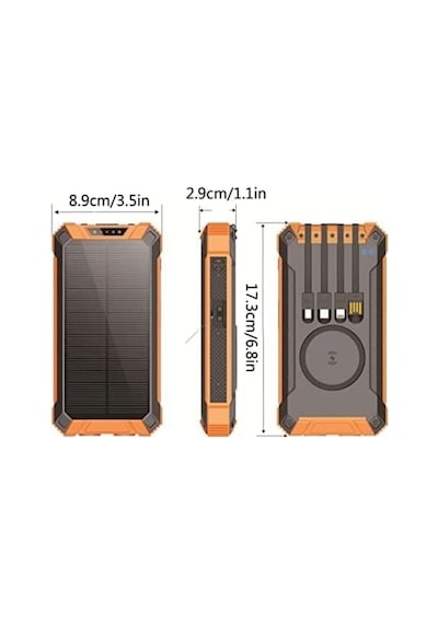 10000mah Solar Powerbank Wireless Kablosuz Şarj Özellikli Kendinden Kablolu Taşınabilir Şarj Aleti Mavi