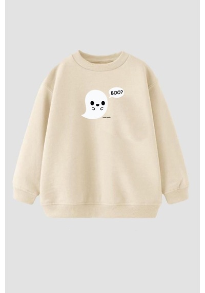 Monila Unisex Çocuk Cadılar Bayramı Temalı Baskılı Pamuklu Sweatshirt Taş