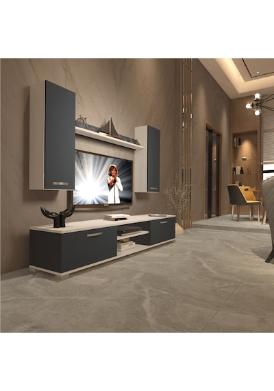 Decoraktiv Eko 5d Mdf Dvd Tv Ünitesi Tv Sehpası Beyaz - Antrasit