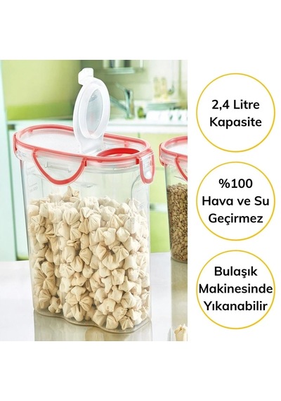 Kilitli Kapaklı Contalı Hava,su Sıvı Geçirmez 2,4 Litre Erzak Saklama Kabı-sa590 Diğer