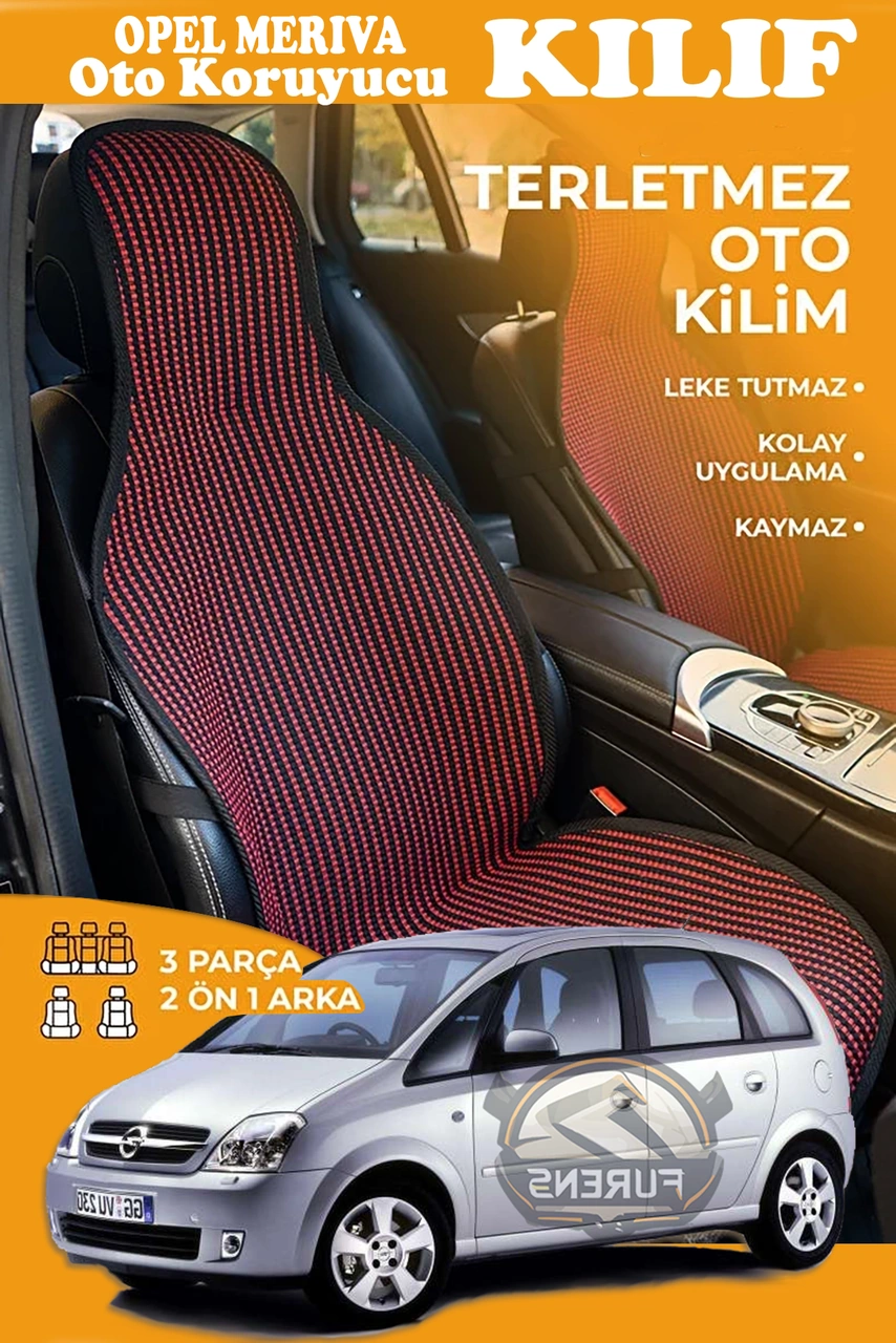 Opel Meriva Uyumlu Kırmızı Prestij Serisi Dokuma Kumaş Oto Koltuk Kılıfı Ön Tam Arka Alt