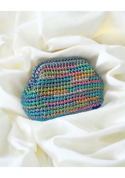 Metalik Renkli El Örgüsü Kadın Clutch Çanta Saten Astarlı Premium Handmade Gece Ve Omuz Çantası Çok  Renkli
