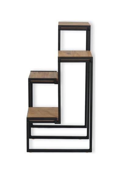 Dekoratif Metal Gövdeli 4 Ahşap Raflı Saksılık Katlı Dikey Saksı Standı Çiçeklik Bahçe Ve Balkon Dekoru Garden