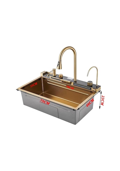 Premium Gold Akıllı Mutfak Evyesi- 75x46 Cm Çok Fonksiyonlu- Lüx Dijital Akıllı Eviye Seti
