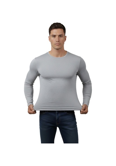 Deepsea Erkek Gri Uzun Kollu Dar Kalıp Ince Sıfır Yaka Sweatshirt 2300423 False Gri