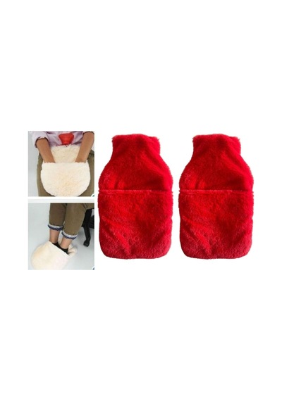 Sıcak Su Torbası 2 Adet,cepli Kırmızı Peluş Termofor 32,5x17,5cm 1500 Ml Çok Renkli