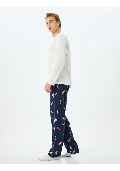 Koton Yılbaşı Temalı Uzun Kollu Örme Pijama Takımı Mavi Desenli 5wlm40035mk Mavi