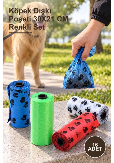 16 Adet Köpek Dışkı Poşeti 30x21 Cm Renkli Set