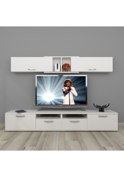 Decoraktiv Eko 5220 Slm Krom Ayaklı Tv Ünitesi Tv Sehpası Beyaz