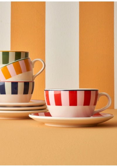 Bella Maison Line 2'li Çay Fincanı Seti Kırmızı-mavi 270 Cc Kırmızı - Mavi