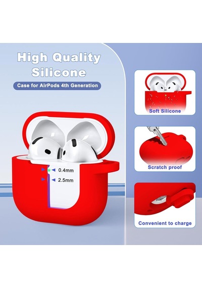 Apple Uyumlu AirPods 4. Nesil Kılıf Standart Yumuşak Silikon Kılıf Kırmızı