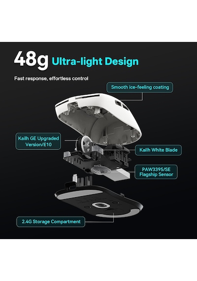 Vxe Dragonfly R1 Serisi Kablosuz Oyun Faresi - Ultra Hafif 48-55 G , Pixart Paw3395/3395 Se Sensörü, 26.000'e Kadar Ayarlanabilir Dpı R1 Se+, Beyaz Diğer