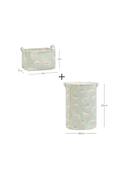 Ocean Home Textile 2'li Çocuk Odası Dinozor Sepet Set 1 Adet 30 X 21 X 18 / 36 X 50 Cm Mint