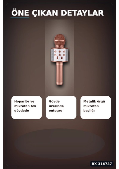 Karaoke Mikrofonlu Hoparlör Bluetooth Şarjlı Rose Gold Eko Ayarlı Usb Sd Bx-316737