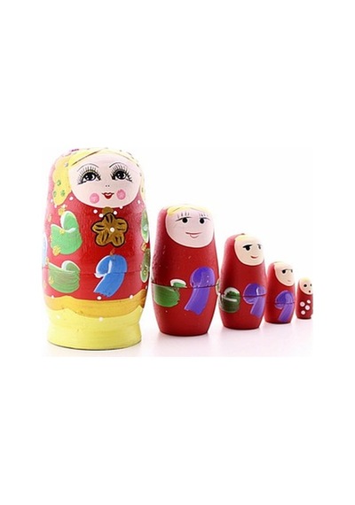 Ahşap Tombul Iç Içe Matruşka Bebek Kırmızı Set 5Li Büyük Boy (548382339)