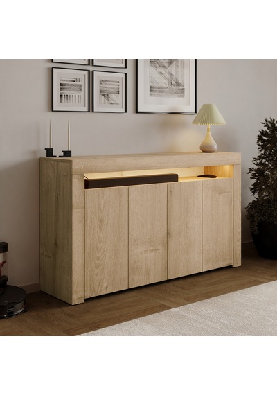 İnarch Dizayn Batı Led Işıklı Konsol Modern 4 Kapaklı Tv Konsolu - Tv Ünitesi Safir Meşe Safirmeşe