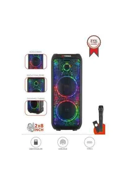 Torima Bluetooth Hoparlör Mikrofonlu Kumandalı Rgb Işıklı Speaker D64 Siyah