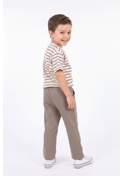 Miababy Müslin Pantolon Süprem Tişört 2li Takım Bej