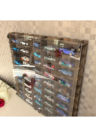 Pleksi Kapaklı 1/64 Ölçek 50araç Hotwheels Matchbox Metal Araç Uyumlu Model Oyuncak Araba Rafı-kahve Abanoz - Beyaz