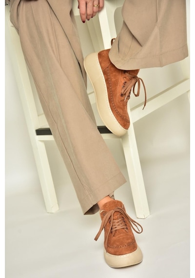 Fox Shoes T811845302 Taba Süet Kalın Tabanlı Kadın Ayakkabı Taba-süet Taba