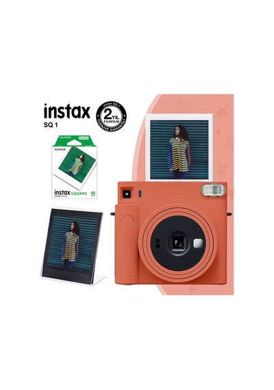Fujifilm Instax SQ1 Terracotta Fotoğraf Makinesi + 10'lu Kare Film + Pleksi Çerçeve Turuncu