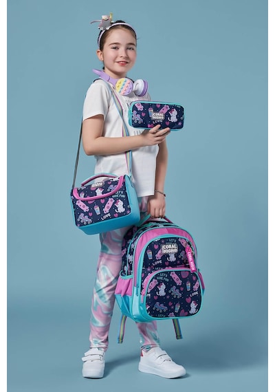 Coral High Kids Lacivert Pembe Kedili Paten Desenli 3'lü Okul Çanta Seti Set0123658