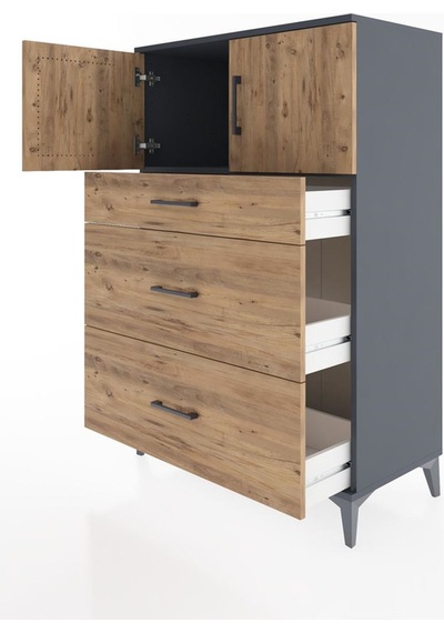 Hyperion Dolap Tek Raflı 3 Çekmeceli 2 Kapaklı 88x44x134 Antr... Antrasit
