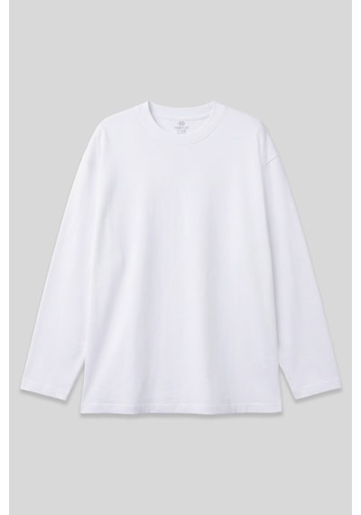 Tommylife Beyaz O Yaka Rahat Form Battal Büyük Beden Uzun Kollu Erkek T-shirt - 88107 Beyaz
