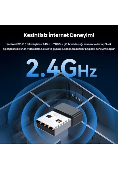 Veggieg 300mbps Wifi 6 Çift Bant Kablosuz Alıcı Verici Nano Usb Adaptör