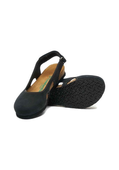 Comfortfusse Belinda - Kadın Ortopedik Hakiki Deri Sandalet Siyah Nubuk Deri
