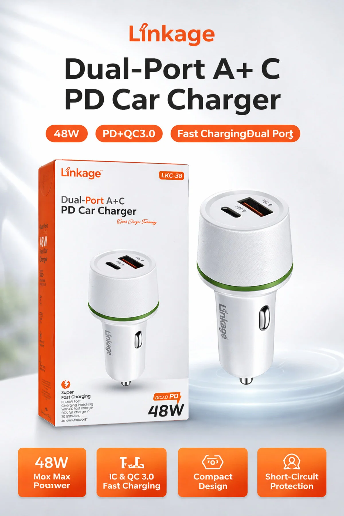 Lkc-38 48w Pd + Qc3.0 Hızlı Araç Şarj Cihazı Çift Girişli Type-c & Usb 48 W