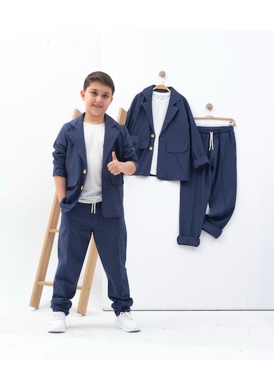 Zelhanbrand Erkek Çocuk Keten Takım Elbise 3 Parça Açık Lacivert