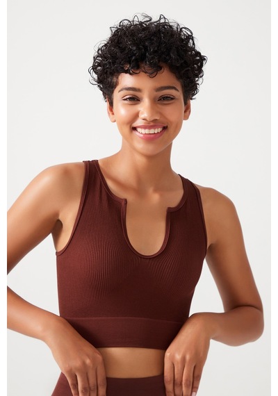 Los Ojos Kadın Kahverengi Askılı Fitilli Crop Top Büstiyer Scoop Kahverengi