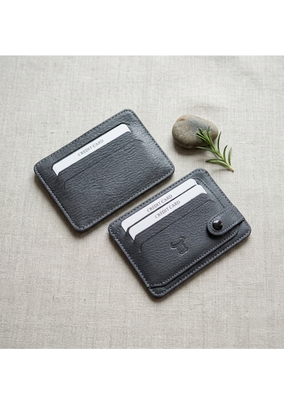 Passtell %100 Hakiki Deri Trend Model Minimalist Unisex Kredi Kartlık Ve Cüzdan Ebatlar 11,5 Cm /8,5 Cm Gri