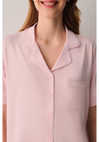 Suwen Misty Gömlek Yaka Pijama Takımı Sh26629660b077 Pembe
