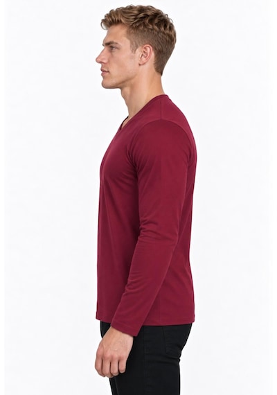 Axxel Erkek Kırmızı Pamuklu Likralı Süprem Uzun Kollu T-shirt-d236