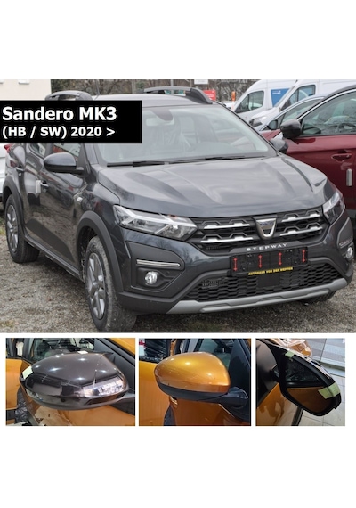Dacia Sandero Mk3 2020 Sonrası Yarasa Ayna Kapak Parlak Siyah
