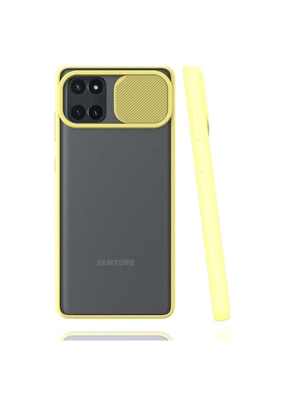 Kilifone - Samsung Uyumlu Galaxy A81 Note 10 Lite - Kılıf Slayt Sürgülü Arkası Buzlu Lensi Kapak - Sarı