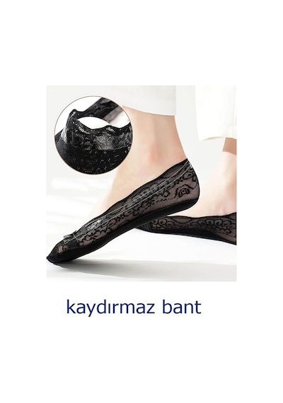 Hepsine Rakip 6 Çift Dantel Desenli Kaymaz Silikonlu Kadın Babet Çorap Seti Siyah